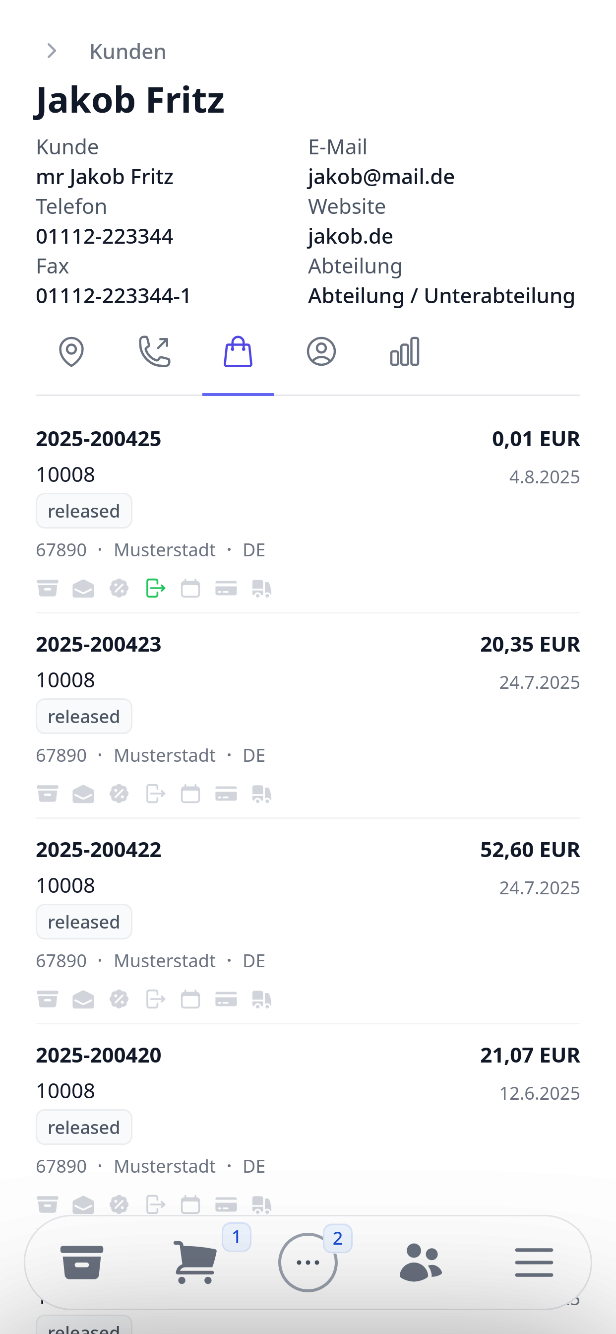 XentralGo Sales Kundenmanagement Screenshot